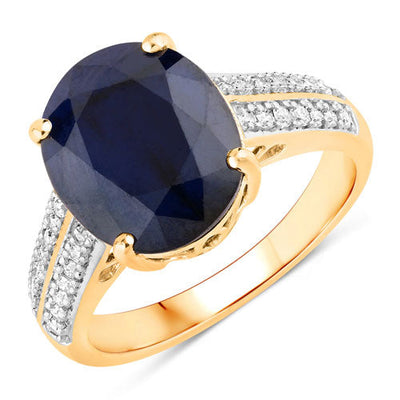 6.49 Carat Blue Sapphire & Diamond 14K Yellow Gold Engagement Ring