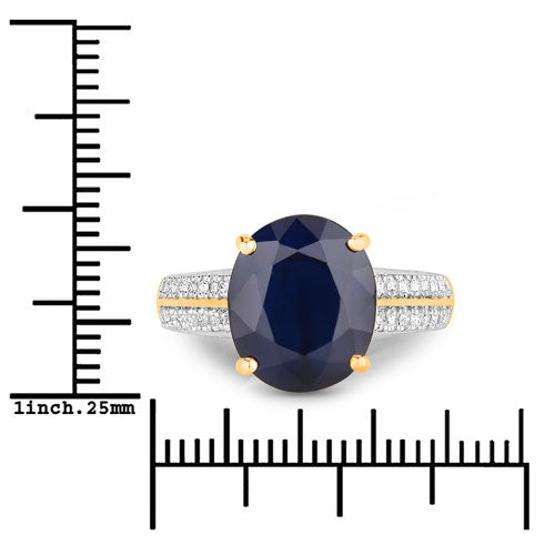 6.49 Carat Blue Sapphire & Diamond 14K Yellow Gold Engagement Ring
