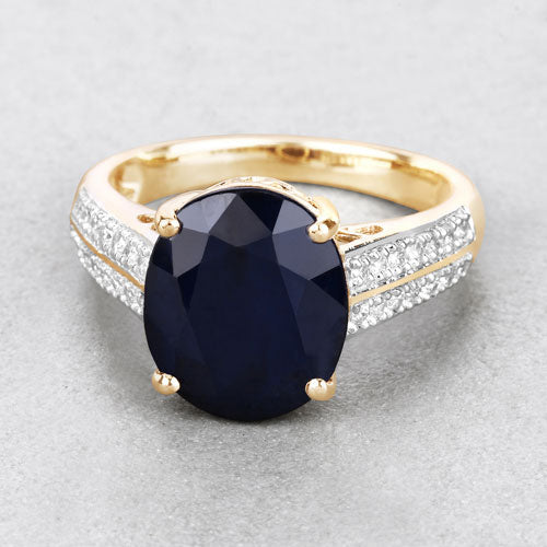 6.49 Carat Blue Sapphire & Diamond 14K Yellow Gold Engagement Ring