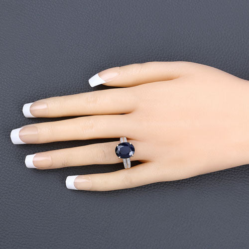 6.49 Carat Blue Sapphire & Diamond 14K Yellow Gold Engagement Ring