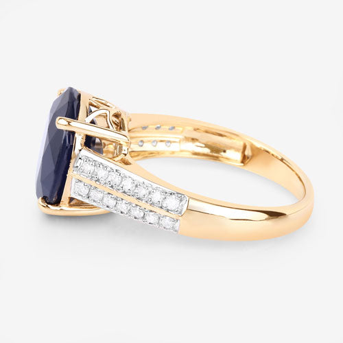 6.49 Carat Blue Sapphire & Diamond 14K Yellow Gold Engagement Ring