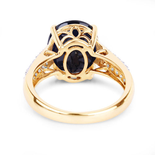 6.49 Carat Blue Sapphire & Diamond 14K Yellow Gold Engagement Ring