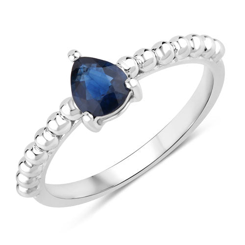 Bague de fiançailles en saphir bleu véritable de 0,50 carat en or blanc 14K