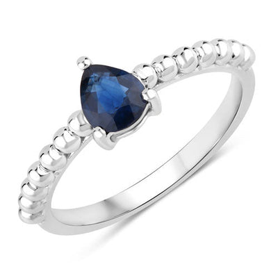0.50 Carat Genuine Blue Sapphire 14K White Gold Engagement Ring