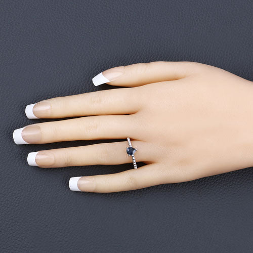 Bague de fiançailles en saphir bleu véritable de 0,50 carat en or blanc 14K