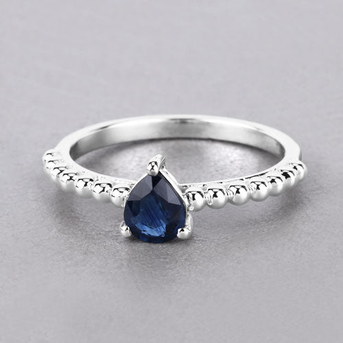 Bague de fiançailles en saphir bleu véritable de 0,50 carat en or blanc 14K