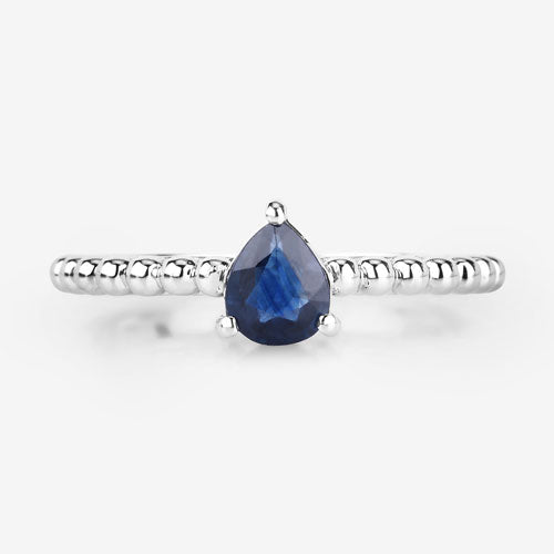 Bague de fiançailles en saphir bleu véritable de 0,50 carat en or blanc 14K