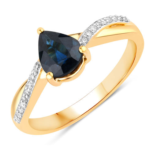 Anillo de Zafiro Azul y Diamante de 1.17 Quilates en Oro Amarillo de 14K