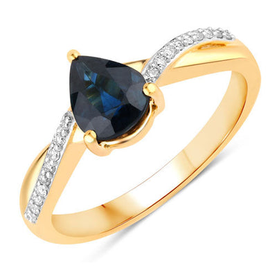 1.17 Carat Blue Sapphire and Diamond 14K Yellow Gold Ring
