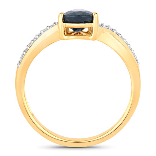 Anillo de Zafiro Azul y Diamante de 1.17 Quilates en Oro Amarillo de 14K