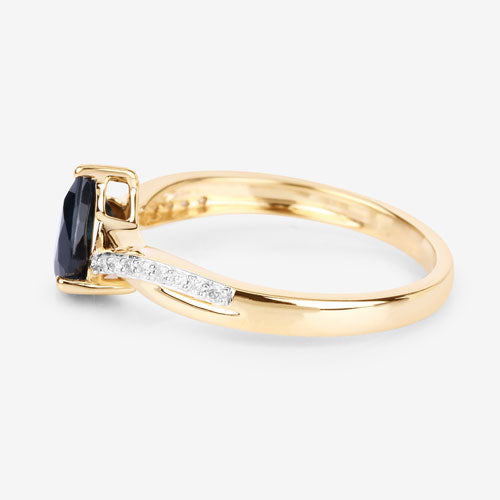 Anillo de Zafiro Azul y Diamante de 1.17 Quilates en Oro Amarillo de 14K