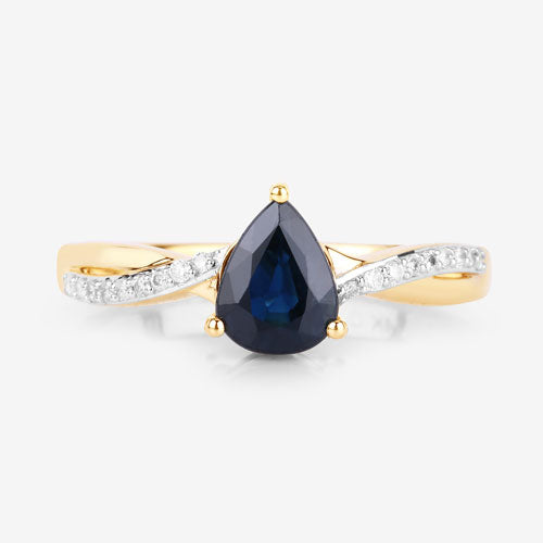 Anillo de Zafiro Azul y Diamante de 1.17 Quilates en Oro Amarillo de 14K