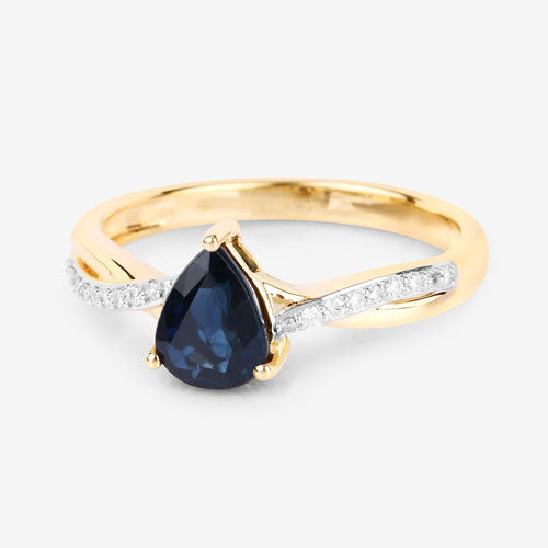 Anillo de Zafiro Azul y Diamante de 1.17 Quilates en Oro Amarillo de 14K