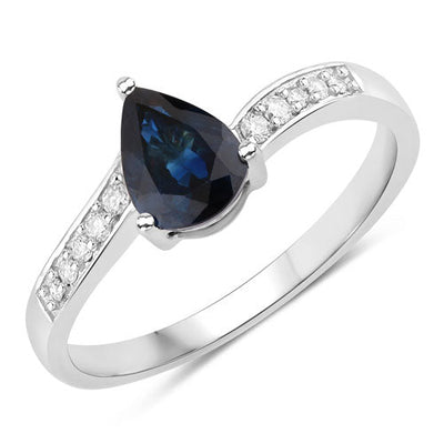 Anillo de Compromiso de Zafiro Azul y Diamante de 0.89 Quilates en Oro Blanco de 14K
