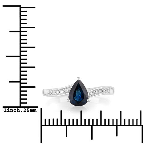 0.89 Carat Blue Sapphire and Diamond 14K White Gold Engagement Ring
