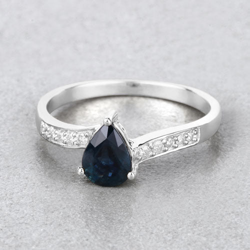 0.89 Carat Blue Sapphire and Diamond 14K White Gold Engagement Ring
