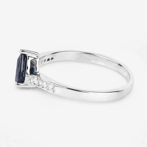 0.89 Carat Blue Sapphire and Diamond 14K White Gold Engagement Ring