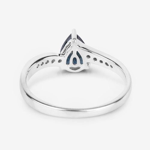 0.89 Carat Blue Sapphire and Diamond 14K White Gold Engagement Ring