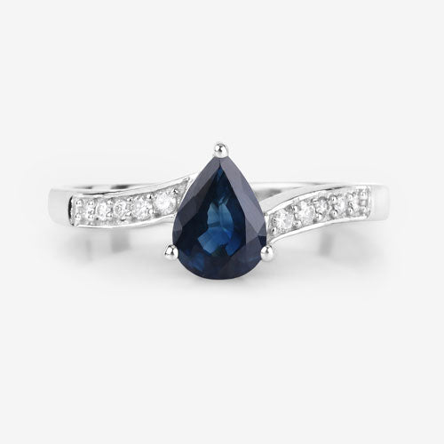 0.89 Carat Blue Sapphire and Diamond 14K White Gold Engagement Ring