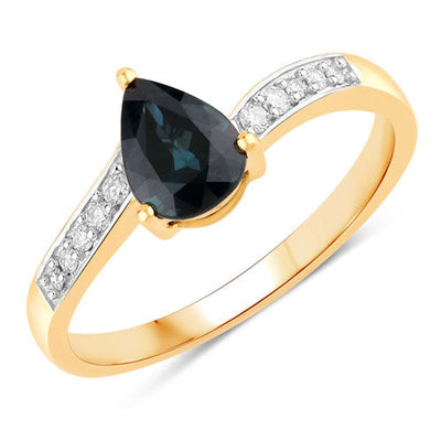 0.89 Carat Blue Sapphire and Diamond 14K Yellow Gold Engagement Ring