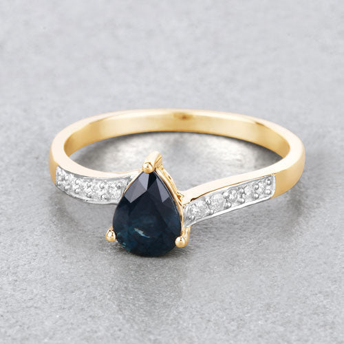0.89 Carat Blue Sapphire and Diamond 14K Yellow Gold Engagement Ring