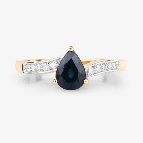 0.89 Carat Blue Sapphire and Diamond 14K Yellow Gold Engagement Ring