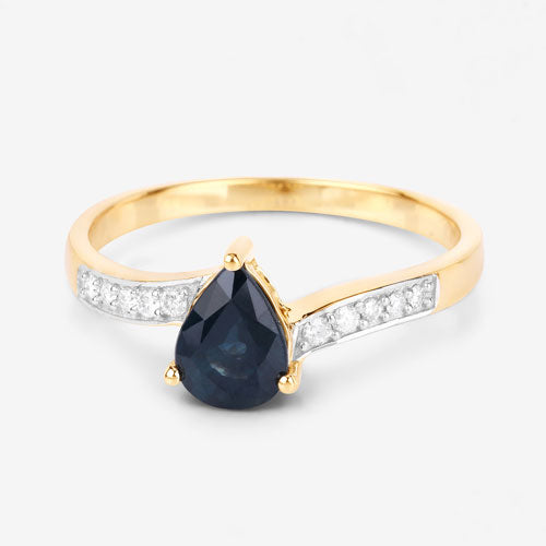 0.89 Carat Blue Sapphire and Diamond 14K Yellow Gold Engagement Ring