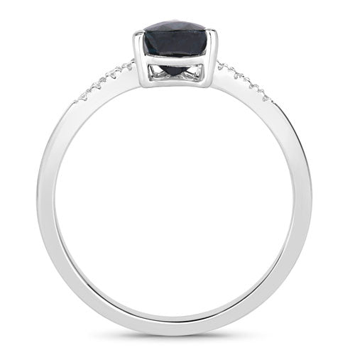 Bague de fiançailles en saphir bleu et diamant de 0,86 carat en or blanc 14K