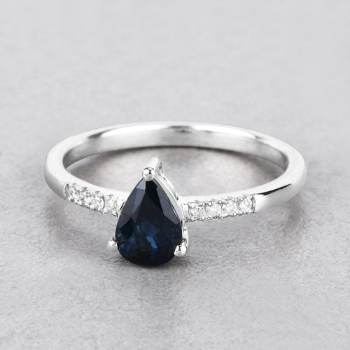 Bague de fiançailles en saphir bleu et diamant de 0,86 carat en or blanc 14K