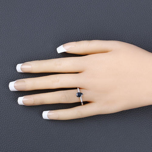 Bague de fiançailles en saphir bleu et diamant de 0,86 carat en or blanc 14K