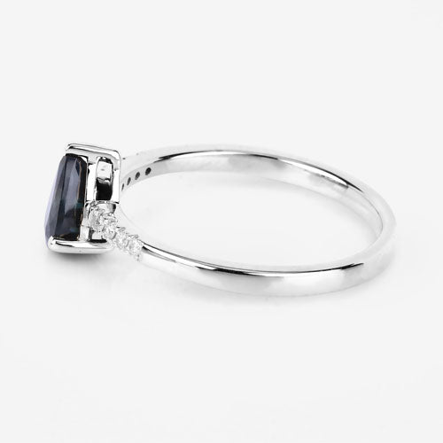Bague de fiançailles en saphir bleu et diamant de 0,86 carat en or blanc 14K