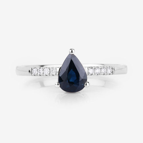 Bague de fiançailles en saphir bleu et diamant de 0,86 carat en or blanc 14K