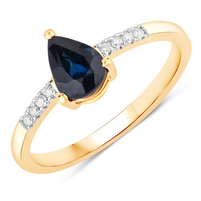 Anillo de Compromiso de Zafiro Azul y Diamante de 0.86 Quilates en Oro Amarillo de 14K