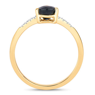 Anillo de Compromiso de Zafiro Azul y Diamante de 0.86 Quilates en Oro Amarillo de 14K