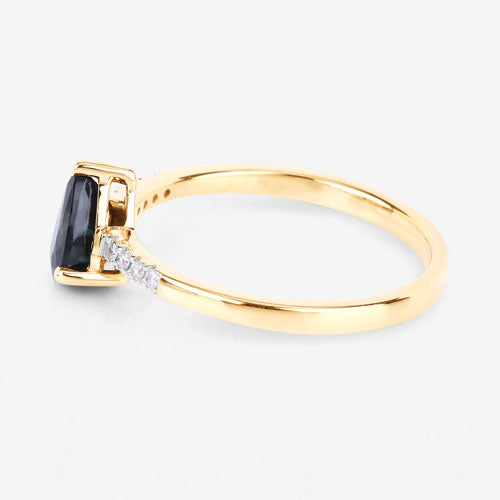 0.86 Carat Blue Sapphire and Diamond 14K Yellow Gold Engagement Ring