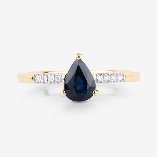 0.86 Carat Blue Sapphire and Diamond 14K Yellow Gold Engagement Ring