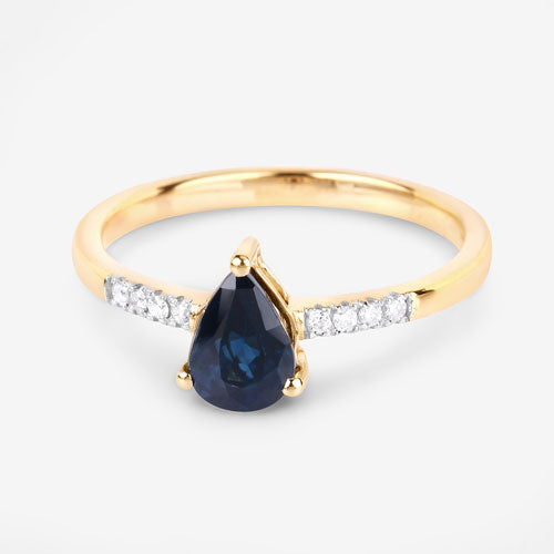 0.86 Carat Blue Sapphire and Diamond 14K Yellow Gold Engagement Ring