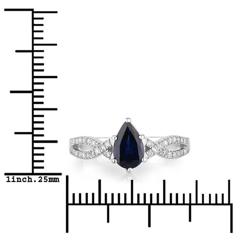 Bague de fiançailles en saphir bleu de 1,14 carat et diamants en or blanc 14K