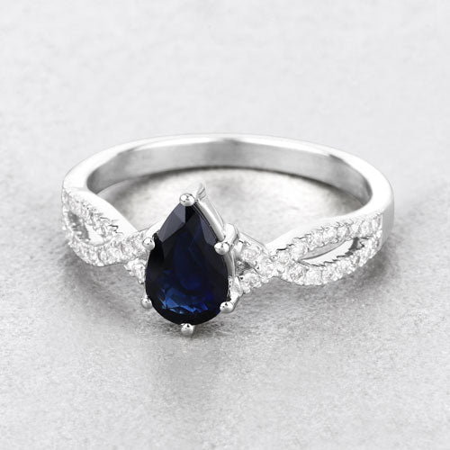 Bague de fiançailles en saphir bleu de 1,14 carat et diamants en or blanc 14K