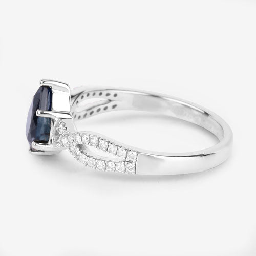 Bague de fiançailles en saphir bleu de 1,14 carat et diamants en or blanc 14K