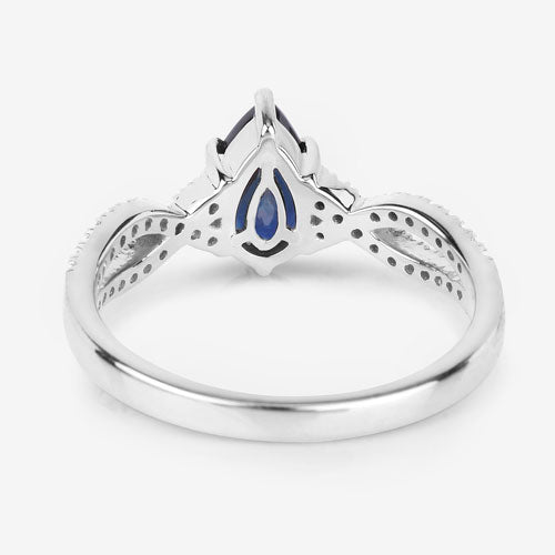 Bague de fiançailles en saphir bleu de 1,14 carat et diamants en or blanc 14K