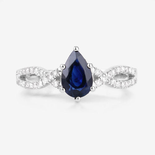 Bague de fiançailles en saphir bleu de 1,14 carat et diamants en or blanc 14K