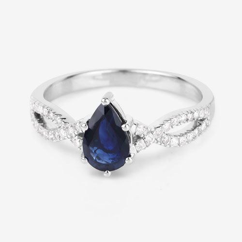 Bague de fiançailles en saphir bleu de 1,14 carat et diamants en or blanc 14K