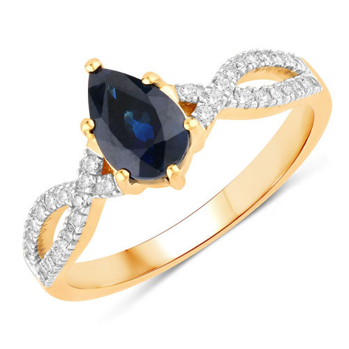 Bague de fiançailles en saphir bleu et diamant de 1,14 carat en or jaune 14K