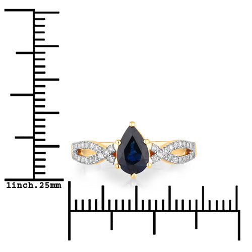 Bague de fiançailles en saphir bleu et diamant de 1,14 carat en or jaune 14K