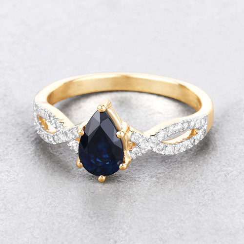 Bague de fiançailles en saphir bleu et diamant de 1,14 carat en or jaune 14K