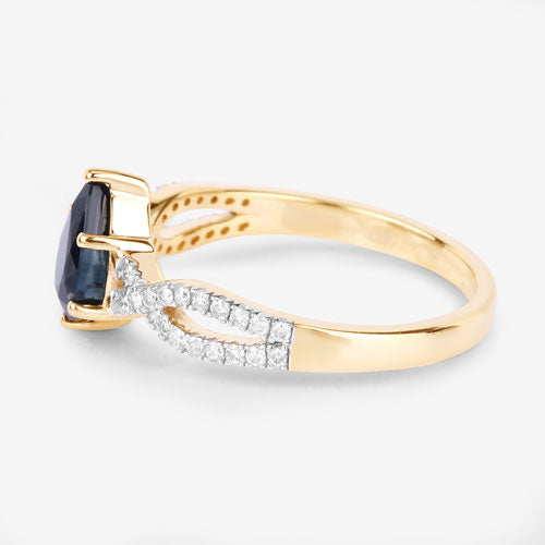 Bague de fiançailles en saphir bleu et diamant de 1,14 carat en or jaune 14K