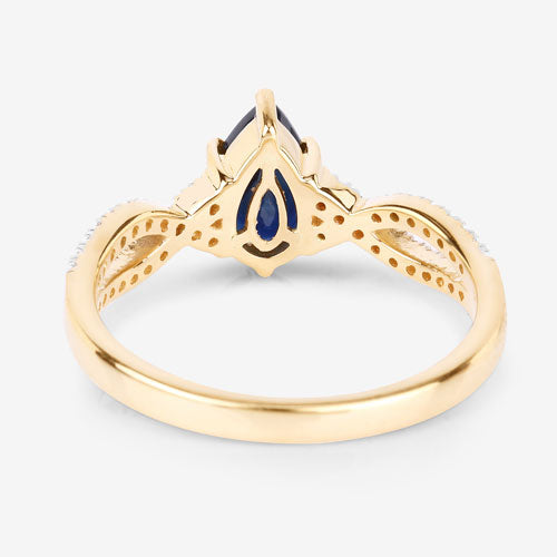 Bague de fiançailles en saphir bleu et diamant de 1,14 carat en or jaune 14K