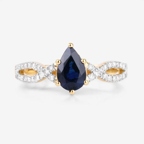 Bague de fiançailles en saphir bleu et diamant de 1,14 carat en or jaune 14K