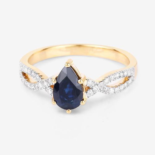 Bague de fiançailles en saphir bleu et diamant de 1,14 carat en or jaune 14K